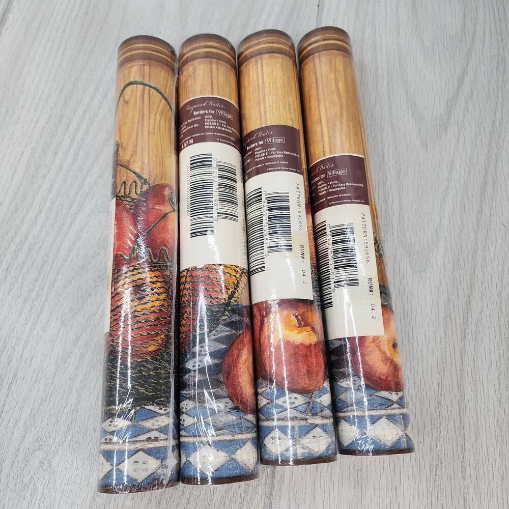 Raymond Waites Village Wall Border (4) Rolls Prepasted Vinyl Apples & Baskets